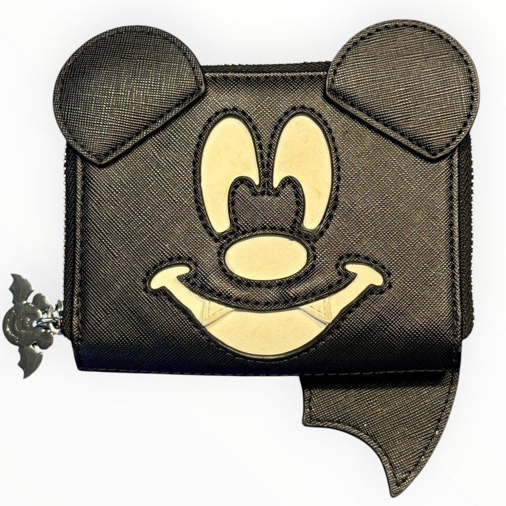 Disney Loungefly Mickey Mouse Vampire Bat Wing  Zip-Around Wallet Missing Wing